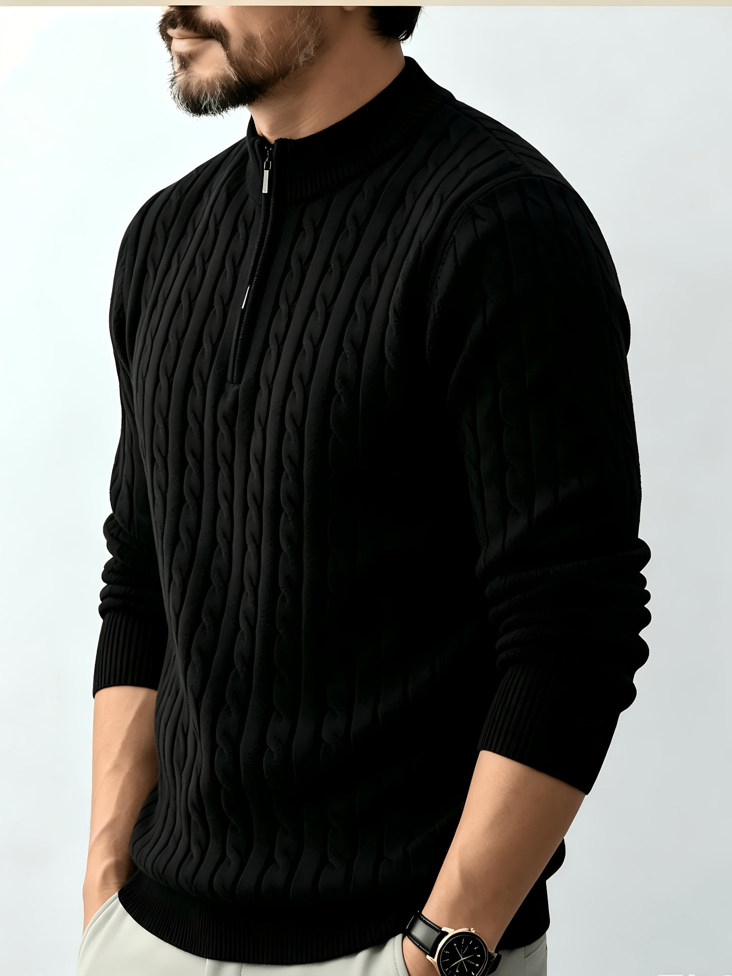 Men's Casual Quarter-Zip Knit Pullover for Spring and Fall