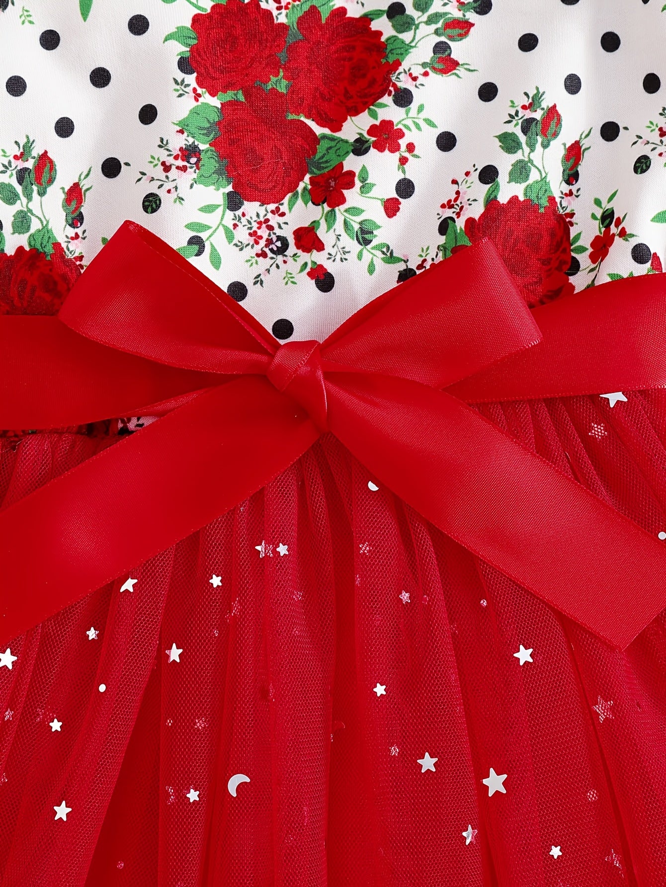 COVIVIKY Girls' Elegant Long Sleeve Party Dress with Puff Skirt & Sheer Panel - Knee-Length A-Line Wedding Prom Dress, Belted Waist Bow & Netting Trim, Hand Washable Winter Formal Gown for Girls (Age 4-12)