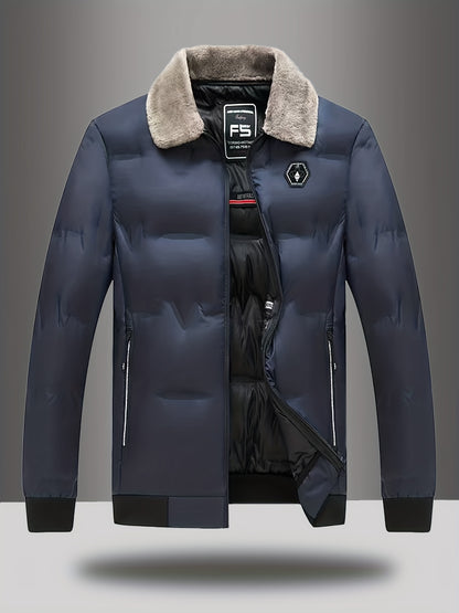 Men'S Heavy-Duty Winter Coat - Full-Zip Cold Weather Jacket with Zippered Pockets, Non-Stretch Fabric, Elegant Lapel Collar - Formal & Everyday Outerwear for Men, Winter Jacket, Seasonal Fashion, Classic Design, Durable Const