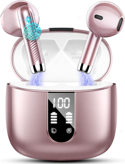 Wireless Earbuds, Bluetooth Headphones V5.4 Stereo Bass Ear Buds with ENC Noise Cancelling Mics, 40H Bluetooth Earbuds with LED Display Charging Case, IP7 Waterproof Earphones for Android Ios, Black