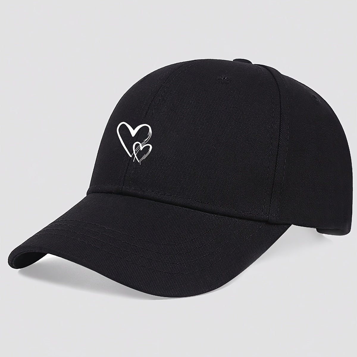 1 հատ կանացի կարգավորվող բեյսբոլի գլխարկ Love Heart Print-ով - Սև պատահական արևի գլխարկ ճանապարհորդության, արձակուրդի և պատահական հագուստի համար, շնչող պոլիեսթեր տրիկոտաժի դիզայն