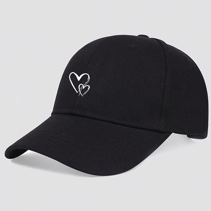 1 հատ կանացի կարգավորվող բեյսբոլի գլխարկ Love Heart Print-ով - Սև պատահական արևի գլխարկ ճանապարհորդության, արձակուրդի և պատահական հագուստի համար, շնչող պոլիեսթեր տրիկոտաժի դիզայն