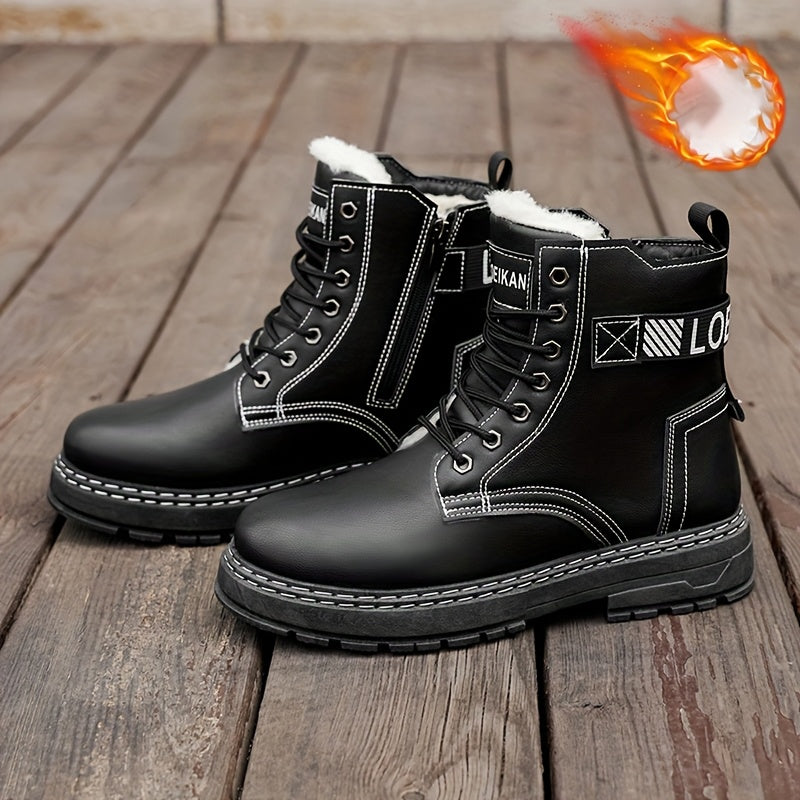 Men'S Insulated And Thickened Winter Snow Boots on, Perfect for Outdoor Camping, Fishing, And Hunting.