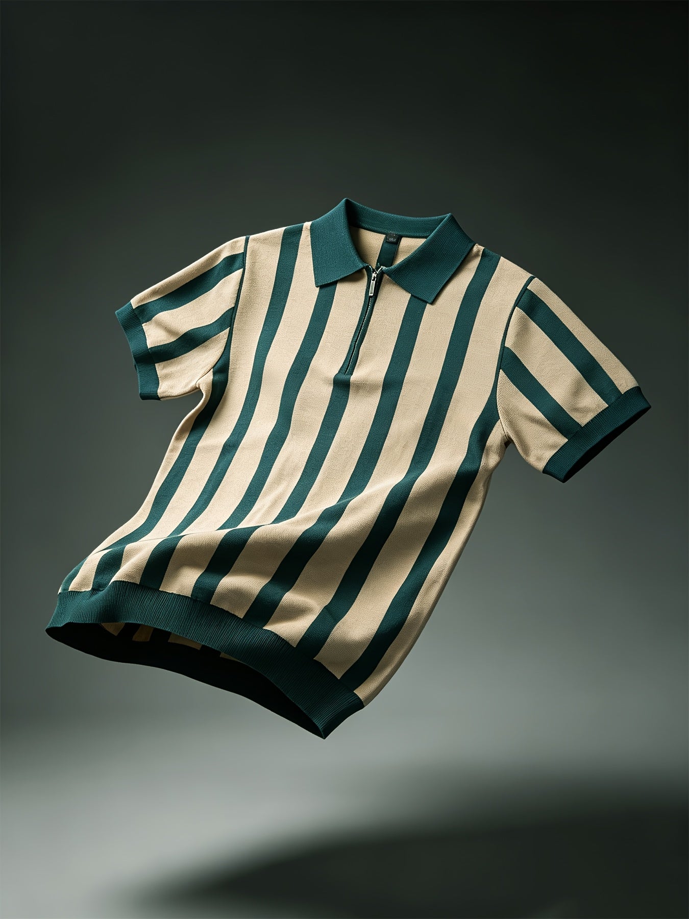 Men's Slim Fit Vertical Stripe Knit Polo with Half-Zip Collar