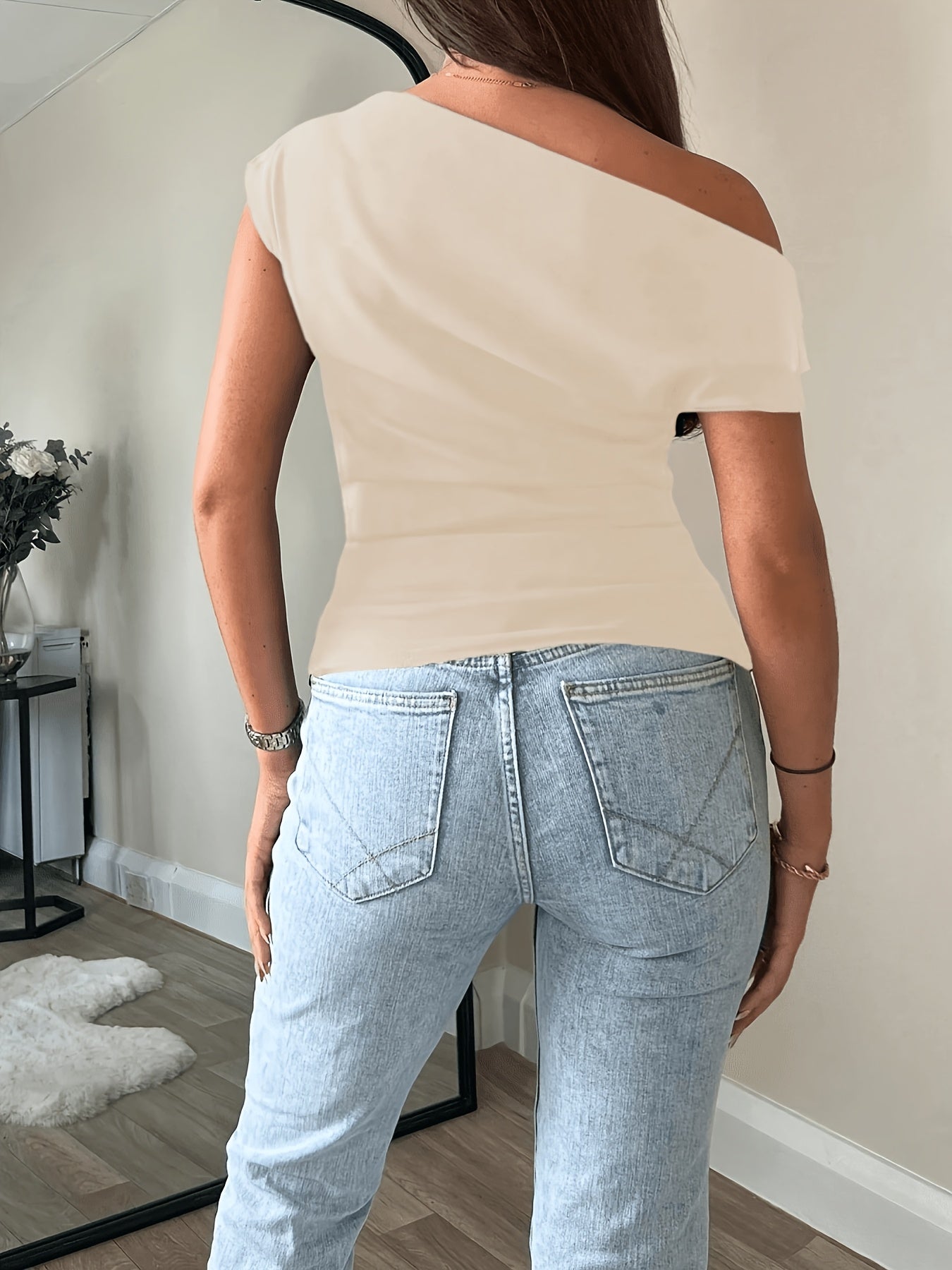 Slim Fit Off-Shoulder Casual Polyester Top for Women