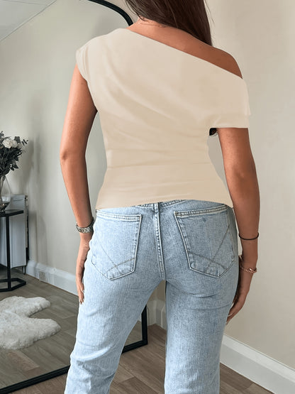 Slim Fit Off-Shoulder Casual Polyester Top for Women