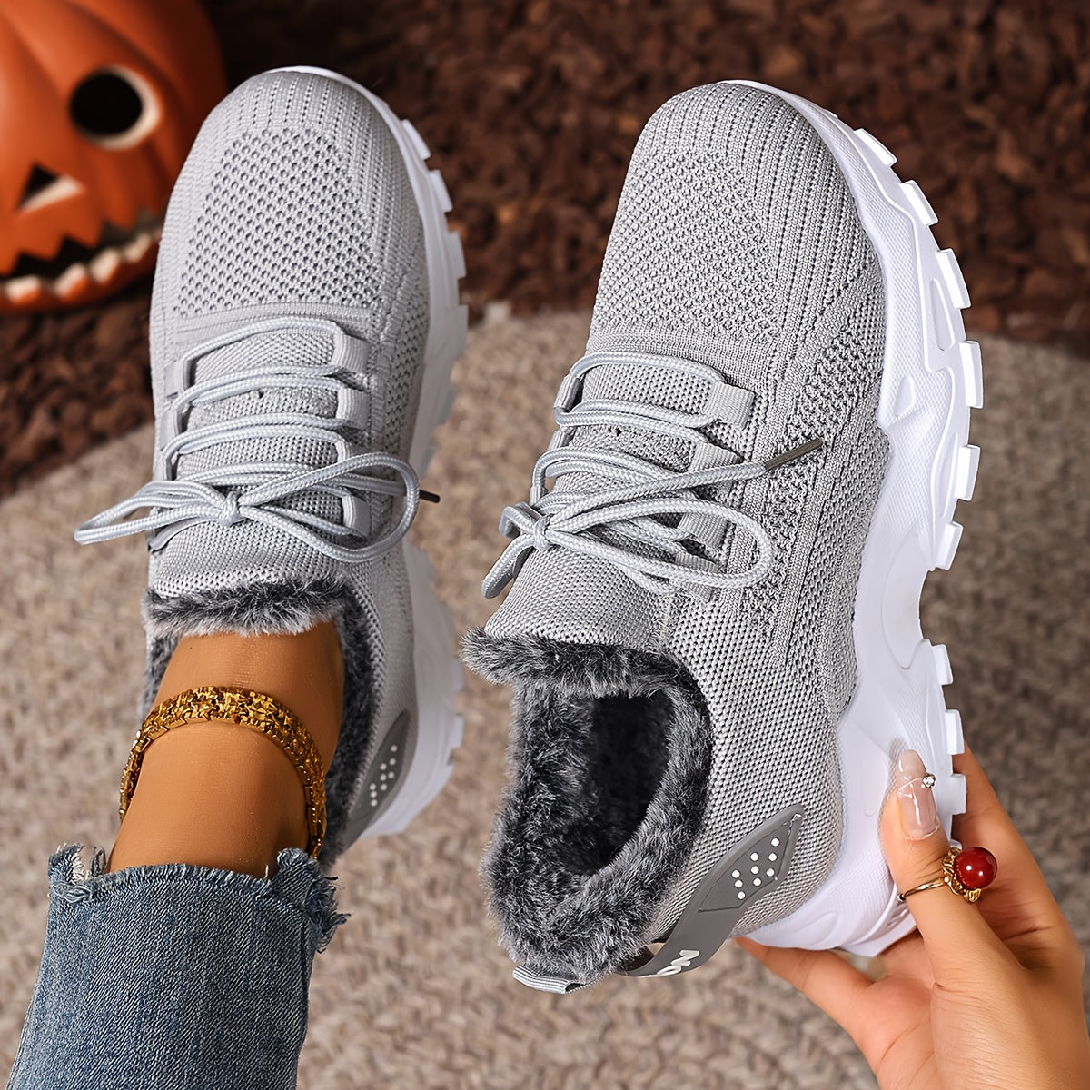 ZOSIVC Women's Winter Warm Slip-Resistant Plush Lining Sneakers/Running Boots - Slip-On Low-Top Shoes with Cushioned PVC Sole, All-Season Comfort for Travel & Casual Wear (Black/Red/Grey/Beige) - Hand Washable Fabric Upper, O