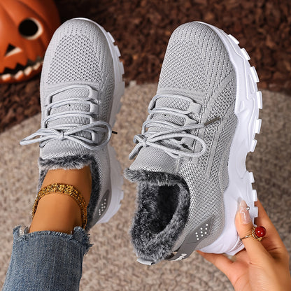 ZOSIVC Women's Winter Warm Slip-Resistant Plush Lining Sneakers/Running Boots - Slip-On Low-Top Shoes with Cushioned PVC Sole, All-Season Comfort for Travel & Casual Wear (Black/Red/Grey/Beige) - Hand Washable Fabric Upper, O