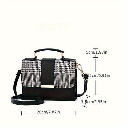 Mini Checkered Crossbody Bag, Fashion Top Handle Square Purse, Casual Shoulder Bag For Women