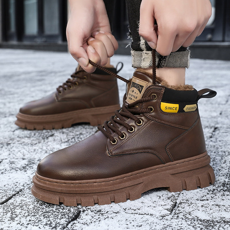 Men'S High-Top Winter Snow Boots - Heavy-Duty Thermal Insulated Cold Weather Boots with Lace-Up Closure, Non-Slip Rubber Sole - Brown - for Hiking, Outdoor