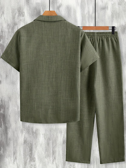 Men's Casual Two-Piece Polyester Suit Set with Alphabet Print