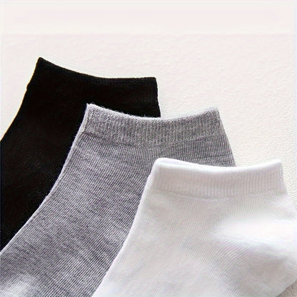 5/10/12 Pairs Unisex Comfort Ankle Socks - Soft Black Polyester Blend, Solid Color Low-Cut Design for Men & Women, Machine Washable, Cute Socks