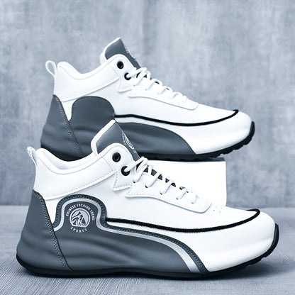 Men'S Lightweight Breathable Running Shoes - Classic Low-Top Design with Thick Cushioned Sole, White  Navy Blue Striped  Graphic Pattern, Lace-Up Closure for Hiking, Casual  Outdoor Wear - Spring/Fall Fashion Sneakers, Hik