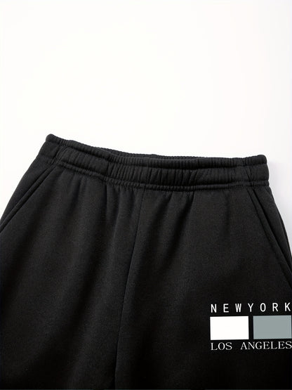 2pcs Boys' Oversized Hooded Sweatsuit & Jogger Pants Set with Letter Print - Beige & Brown Casual Winter Outfits, Thick Warm Fabric, Machine Washable, Pockets, Elastic Waist & Cuffed Hem for Play & Casual Attire - Ideal for L