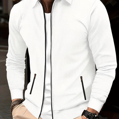 Men's Plain Waffle Zipper Jacket Casual Daily Fashion
