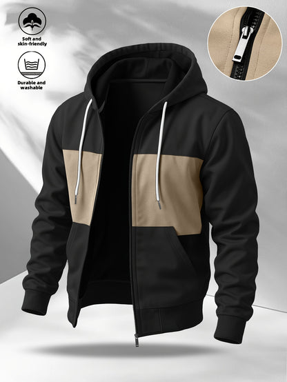 Men's Casual Hooded Zip-Up Softshell Jacket for Spring/Fall