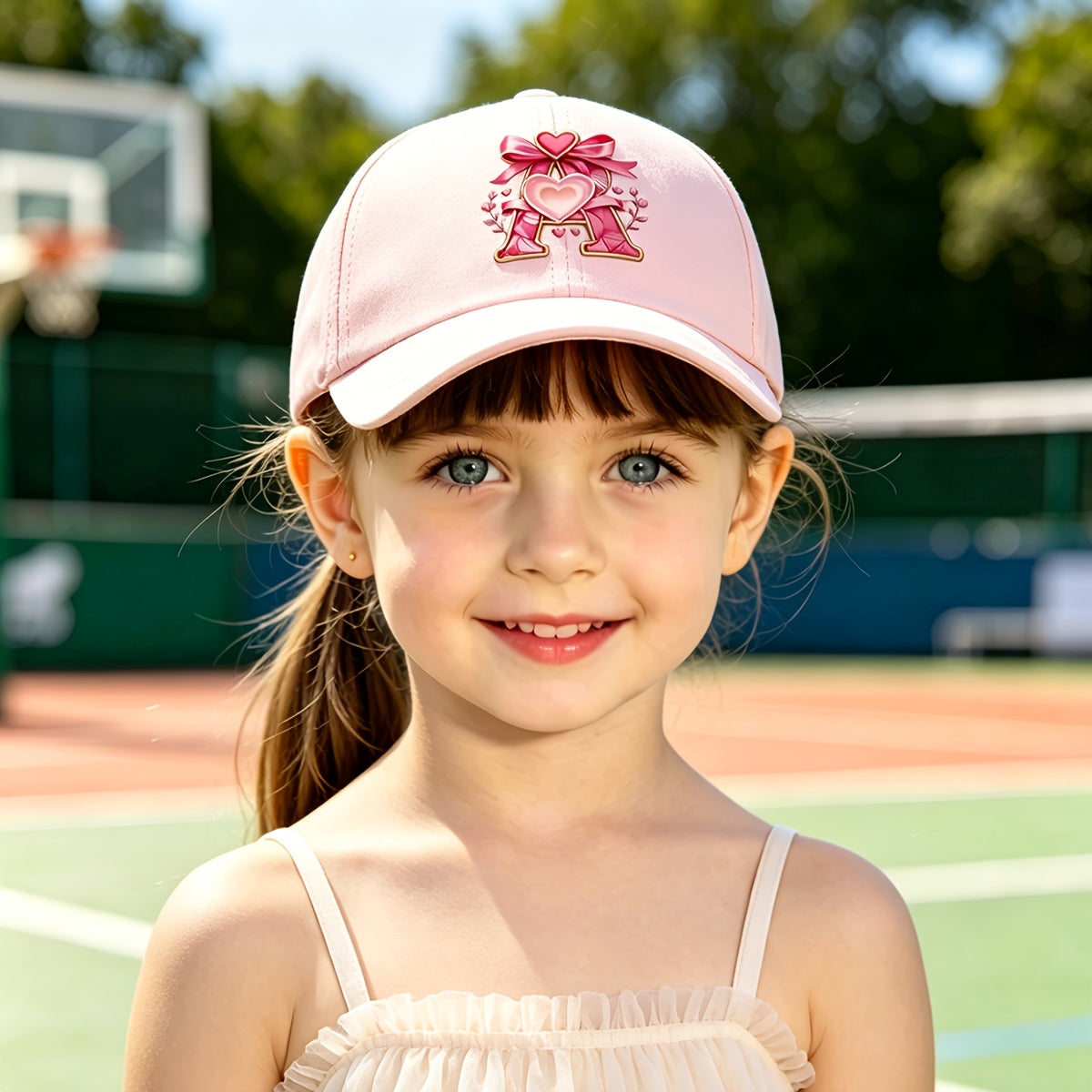 Adjustable Pink Baby Baseball Cap with Alphabet Heart Bow for Kids