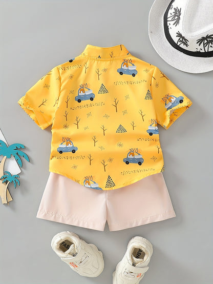 Boys' Spring Summer 2-Piece Outfit Short Sleeve Top & Shorts