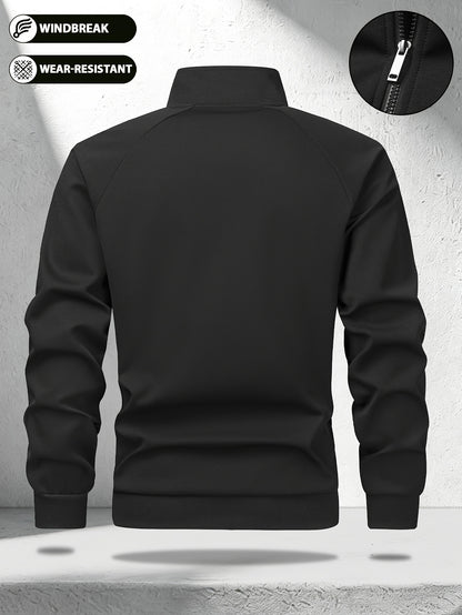 Men's Color-Block Zip-Up Casual Sports Jacket with Pockets