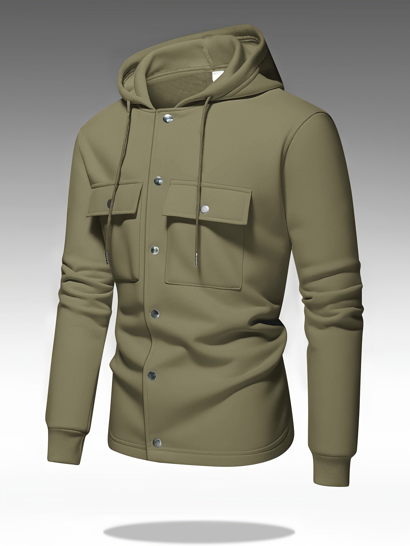Men's Heavy-Duty Hooded Sweatshirt with Full-Zip Front & Utility Pockets - Olive Green Tactical-Style Outdoor Jacket, Long Sleeve Casual Pullover for Hiking, Camping, Casual Attire - Spring/Fall Layering Essential (Regular Fi