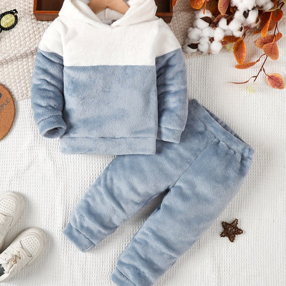 Boys' Cozy Fleece Hoodie & Pants Set - Gray & White Geometric Pattern, Long Sleeve Pullover with Hood, Soft Knit Fabric, Perfect for Fall & Winter, Casual Style, Everyday Comfort, Everyday Comfort Wear | Geometric Pattern Hoo