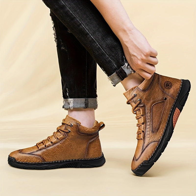 Men's Mid-Top Lace-Up Boots with Non-Slip Rubber Sole