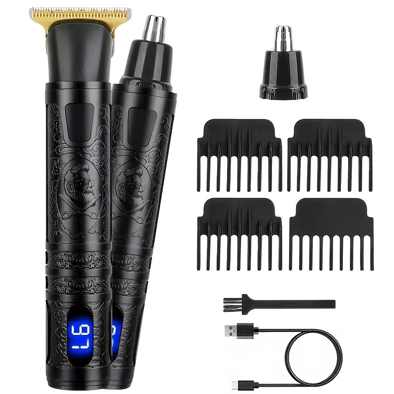 YAIAWISU Men's Cordless Electric Hair Clippers & Beard Trimmer with LCD Screen, USB-Rechargeable Cordless Grooming Kit, T-Blade Trimmer with Guide Comb Suitable for Hair, Shaving, and Scalp Trimming
