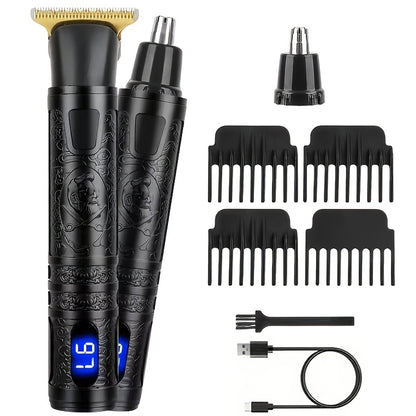 YAIAWISU Men's Cordless Electric Hair Clippers & Beard Trimmer with LCD Screen, USB-Rechargeable Cordless Grooming Kit, T-Blade Trimmer with Guide Comb Suitable for Hair, Shaving, and Scalp Trimming