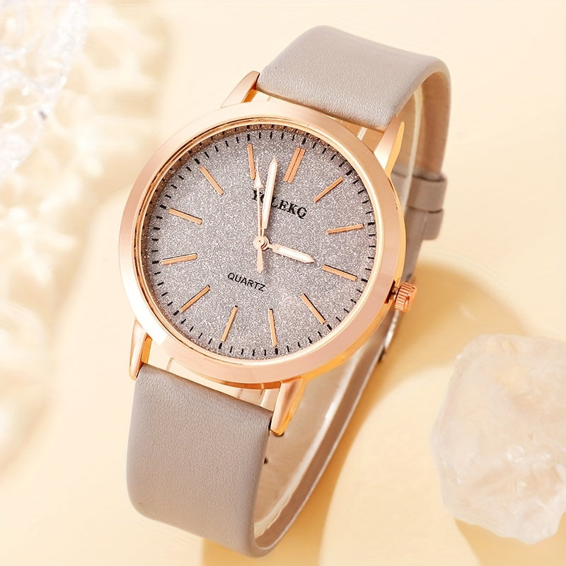 Minimalist and Elegant 6pcs Women's Quartz Watch Round Alloy Case, Simple Dial, Unique Heart Shaped Jewelry Set - Perfect Gift for Any Occasion, Elegant Accessory for Work, Ideal Choice for Halloween Gifts, Thanksgiving Gifts