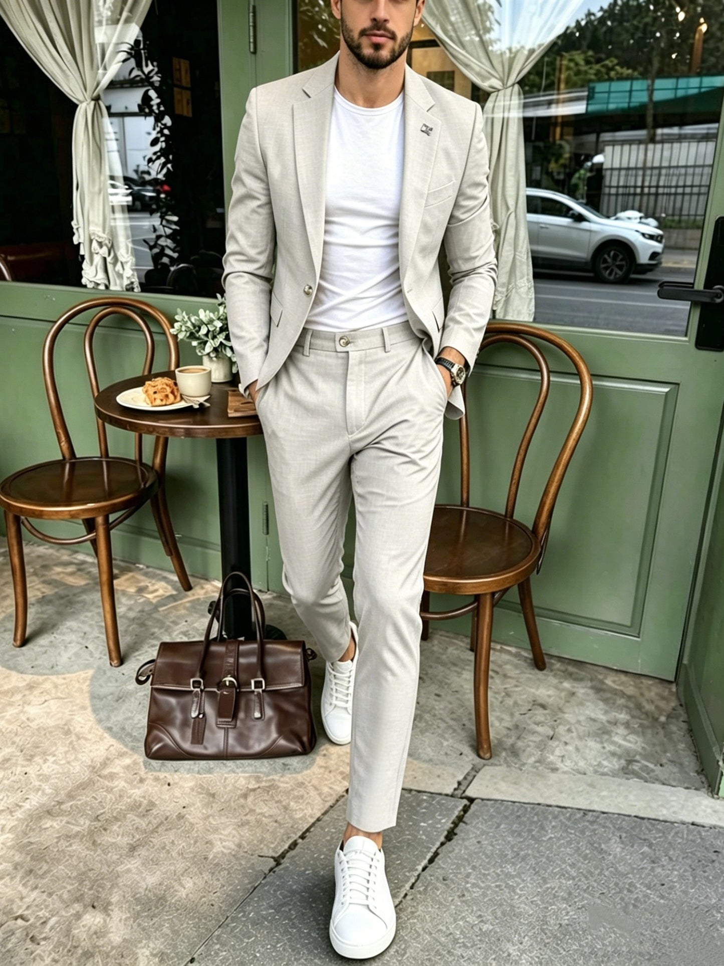 Men's Light Luxury 2-Piece Suit Set with Lapel Collar
