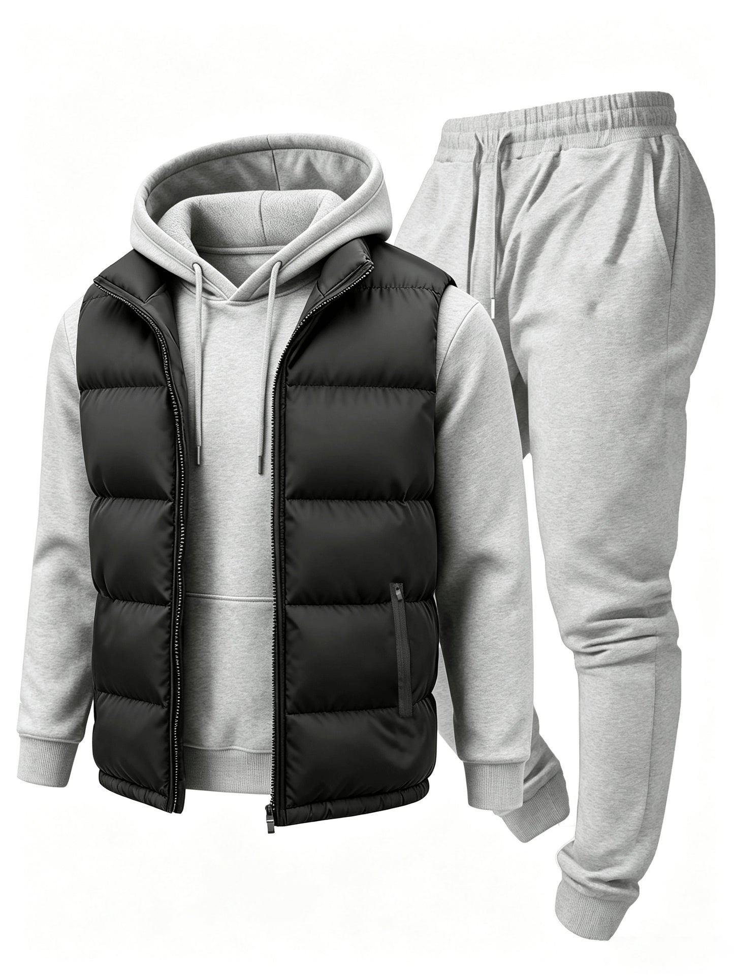 Men's Casual 3-Piece Polyester Hoodie and Jogger Set