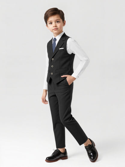 Boys' Casual Suit Vest, Pants & Tie Set for Formal Occasions