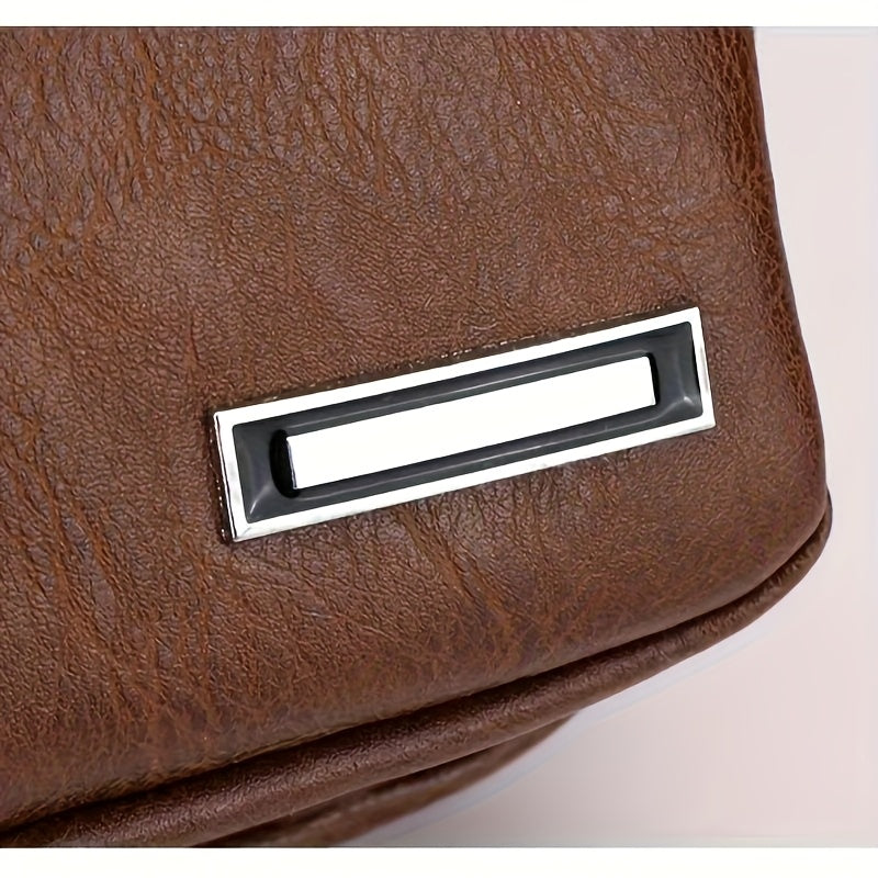 2025 New Men'S Fashion Chest Bag - Soft Faux Leather Anti-Theft Crossbody Bag with Multiple Compartments, Adjustable Strap  Zipper Closure for Gym, Travel, Casual Outings (Brown), Secure Travel Pouch, Textured Finish