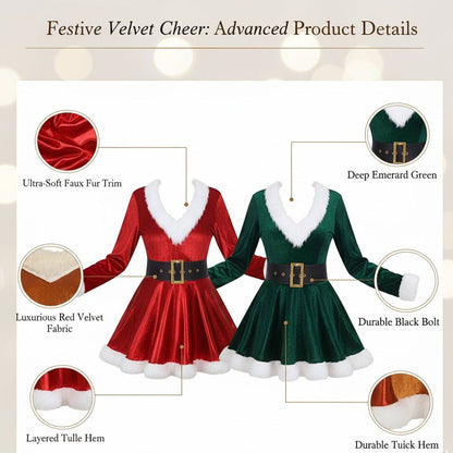 Women'S Xmas Winter Half Sleeve Costume Dress | Red Ladies Christmas Fancy Dress, Polyester, Limited Edition New Year'S Countdown, Black Friday Deals, Entertaining at Home.