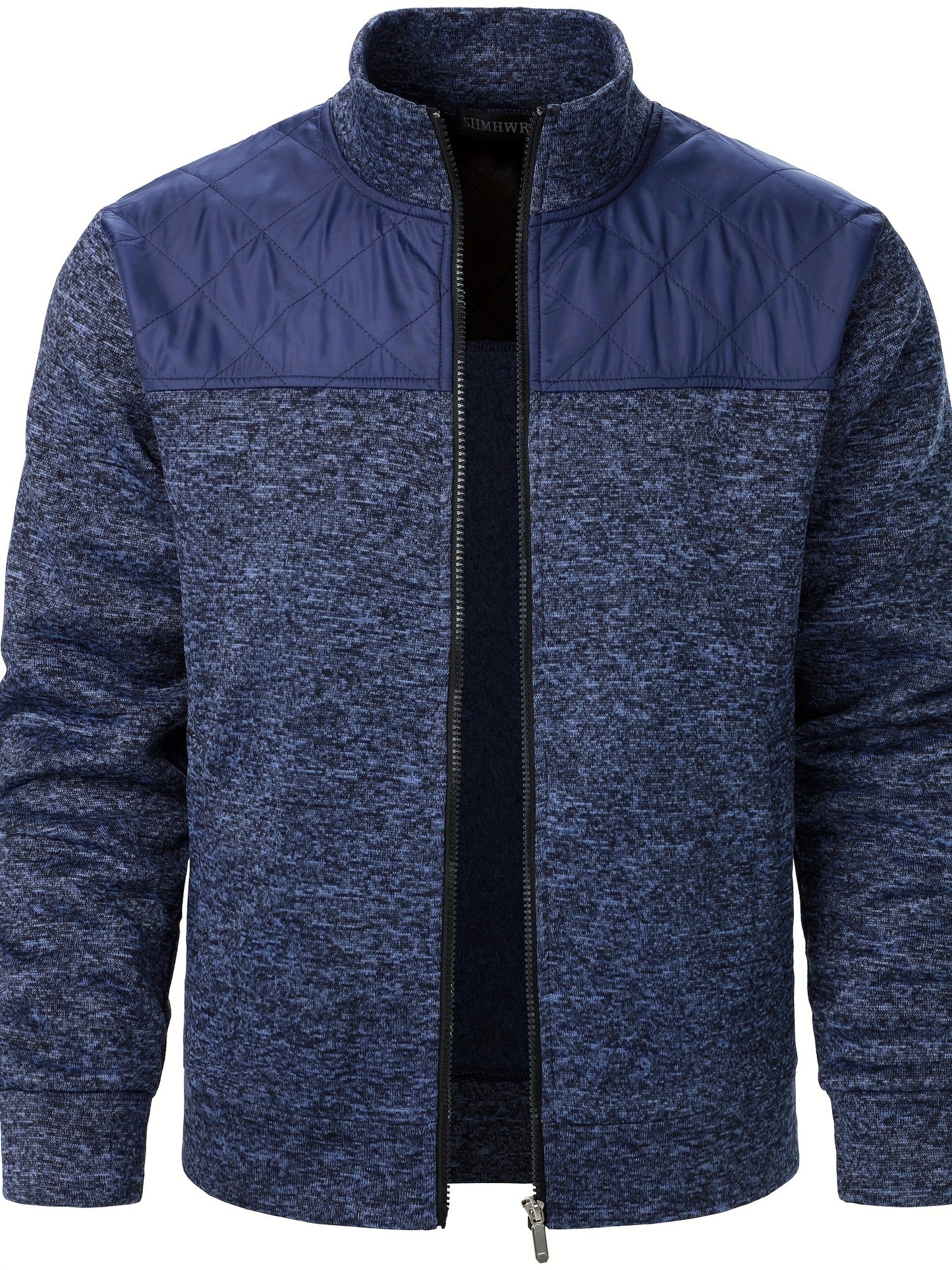 Men's Casual Quilted Polyester Jacket with Stand Collar