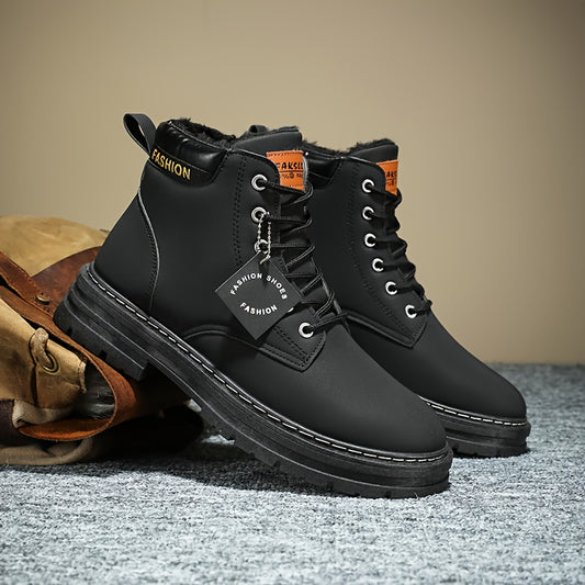Men's Heavy-Duty Winter Snow Boots - Insulated & Slip-Resistant -like Upper, Thermal Insulation & Cushioned Insole, Large Size Availability (Beige/Brown/Coffee) - All-Terrain Traction Tread, Round Toe & Lace-Up Closure for Hi