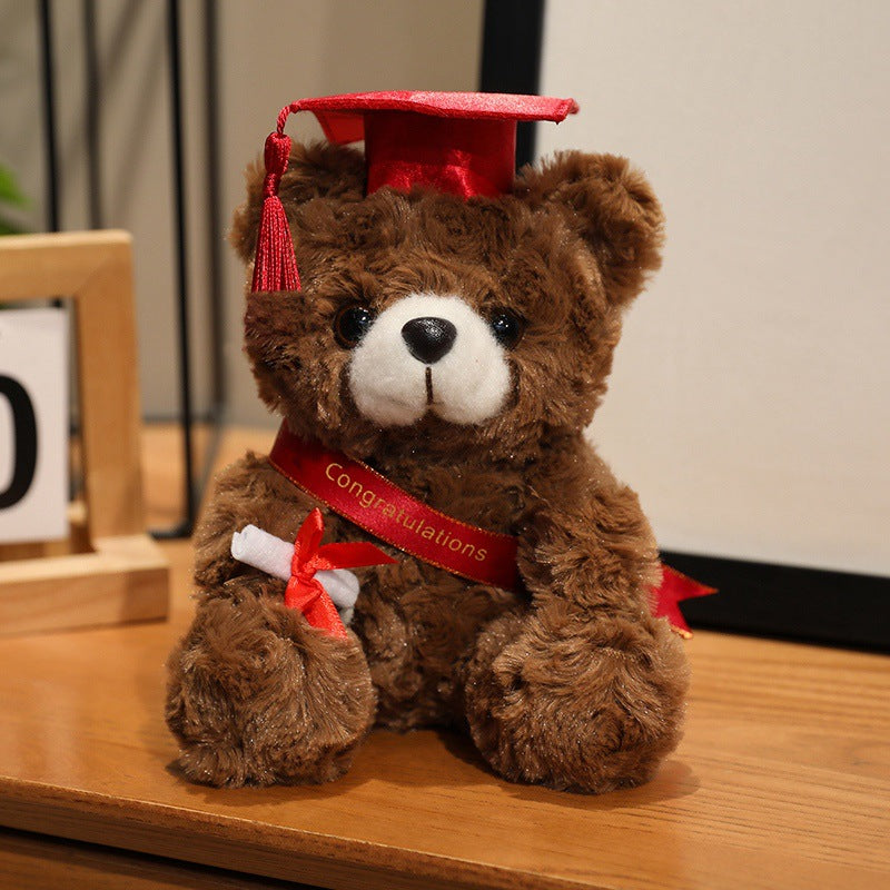 1pc Plush Teddy Bear with Graduation Cap | Soft Polyester Fiber, Cute Bear Doll for Graduation Gifts from Kindergarten to University, Memorabilia for Graduation Ceremonies