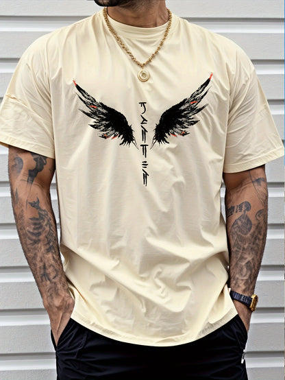 Wings Print Men's Creative Top, Casual Short Sleeve Crew Neck T-shirt, Men's Clothing For Summer Outdoor
