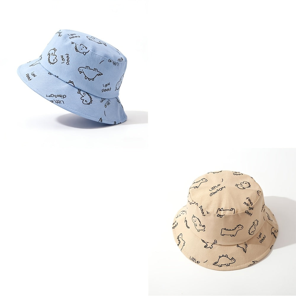 2pcs Breathable Cartoon Dinosaur Baby Bucket Hats for Boys & Girls
