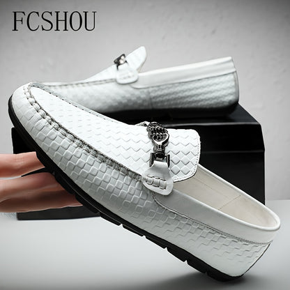 Men's Slip-On Leather Loafers with Rubber Sole - Casual Square Toe