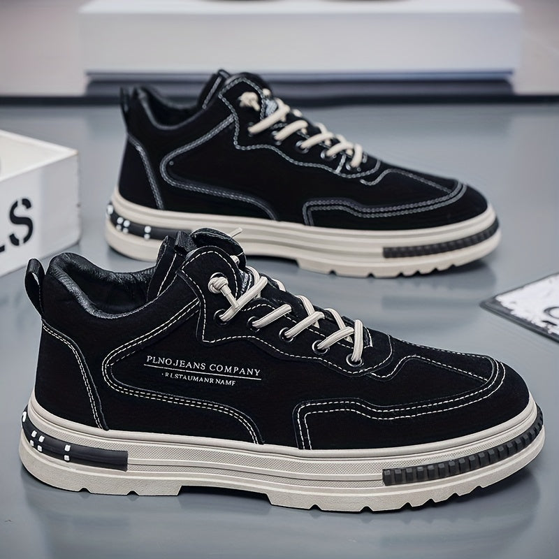 Men's All-Season Work Shoes - Anti-Slip, Durable, Breathable Low-Top Lace-Up Sneakers in Black with PU Upper & PVC Sole, Perfect for Casual & Outdoor Activities