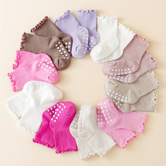 5 Pairs of Sweet And Cute Spring And Autumn Multi-Color Girls' Wood Ear Edge Non-Slip Mid-Tube Socks