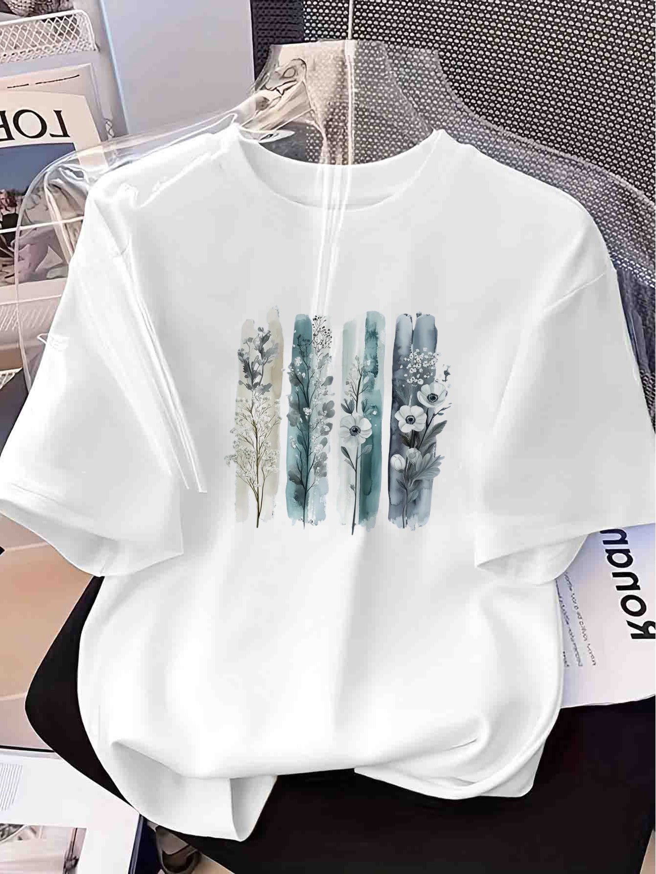 Women's Watercolor Floral Cotton T-Shirt with Inspirational Quote