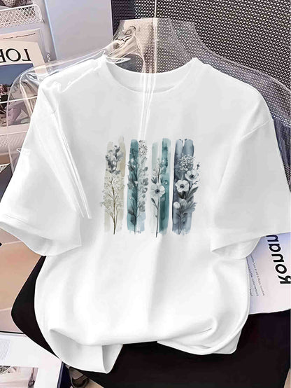 Women's Watercolor Floral Cotton T-Shirt with Inspirational Quote