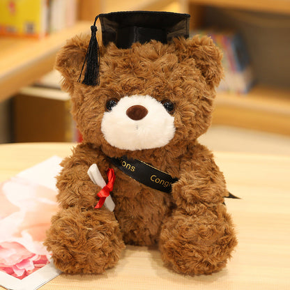 1pc Plush Teddy Bear with Graduation Cap | Soft Polyester Fiber, Cute Bear Doll for Graduation Gifts from Kindergarten to University, Memorabilia for Graduation Ceremonies