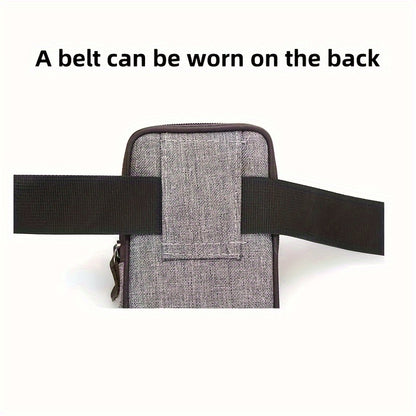 1pc Men's Mobile Phone Bag, Casual Wear Belt Fanny Pack, Canvas Mobile Phone Fanny Pack, Multi-functional Waterproof Mobile Phone Bag, Card Holder, Coin Wallet