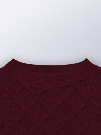 Elegant Cable Knit Sweater for Women - Casual Long Sleeve, Round Neck Pullover in Solid Color, Perfect for Fall/Winter