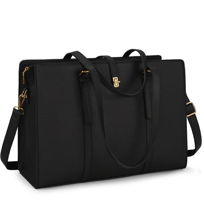 Women's 15.6-Inch Faux Leather Laptop Bag Elegant Business Tote