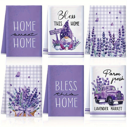 4/6 հատ Lavender Խոհանոցային սրբիչների հավաքածու, սպասքի սրբիչ, զվարճալի ֆերմայում գյուղական ոճի լոգարանի ձեռքի սրբիչ, կարող է օգտագործվել որպես տոնական լոգարանի նվեր, 60,96 x 40,64 սմ Մանուշակագույն, նարդոս