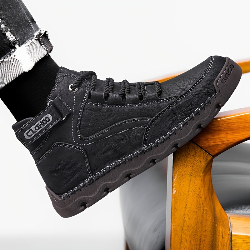 Men's Casual Mid-Top Sneakers with Rubber Sole and Lace-Up Design